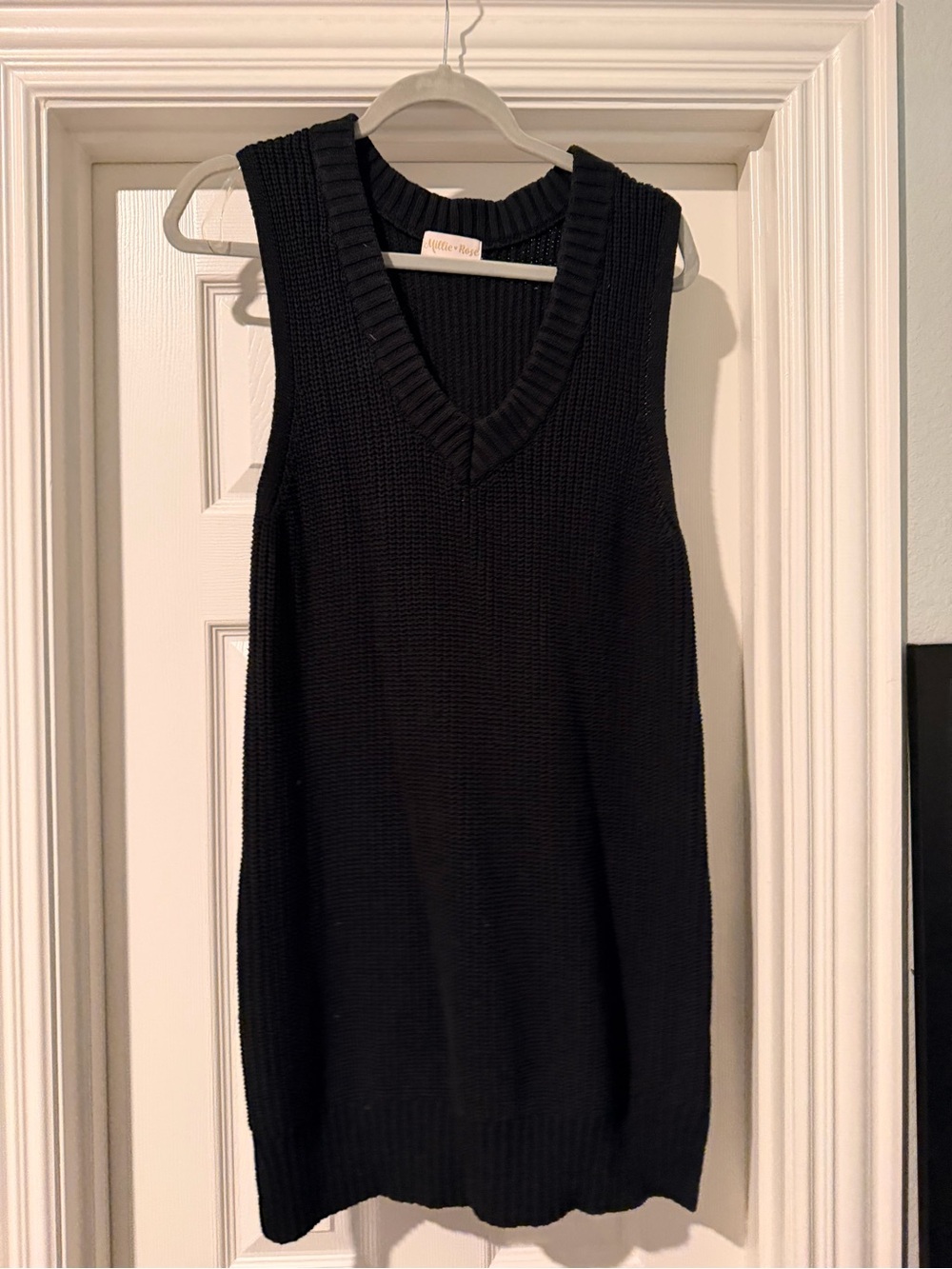 Black Sleeveless V-Neck Knit Mini Dress - Women